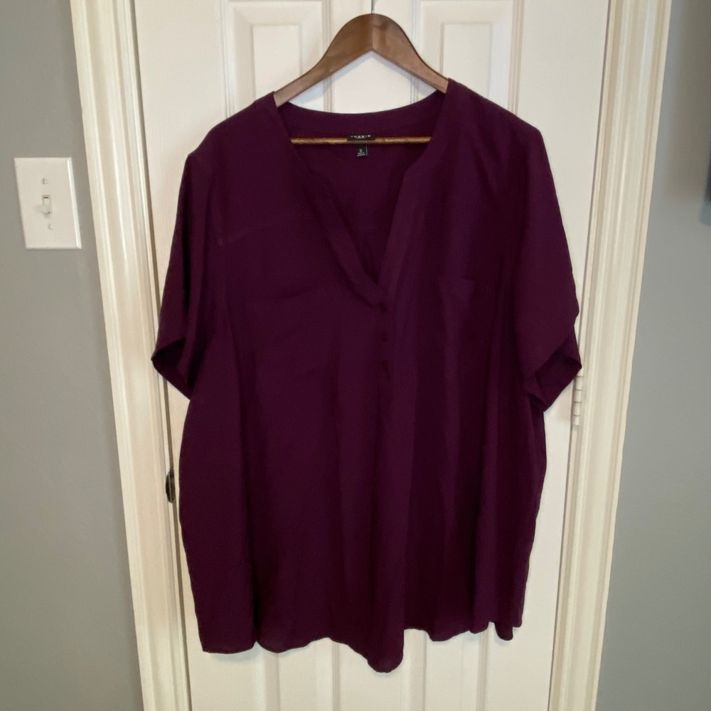 Torrid Harper Dark Purple V-Neck Short Sleeve Pullover Blouse Plus Size 5 5X